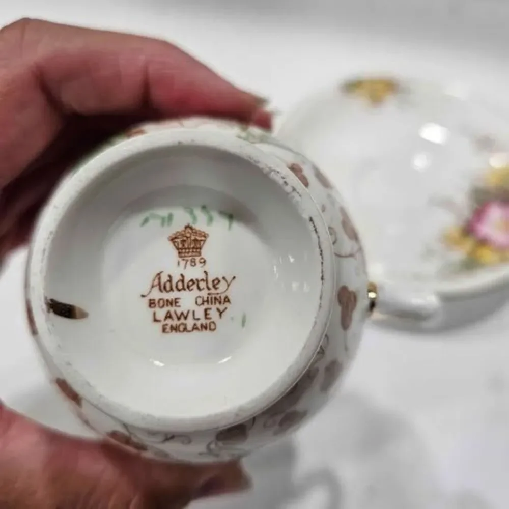 Adderley Vintage Bone China Floral Teacup and Saucer Set